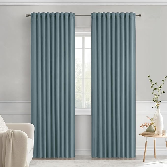 MIULEE Greyish Blue Back Tab Blackout Curtains 72 Inches Long 2 Panels Set by MIULEE
