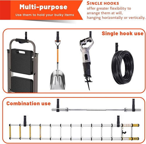 4 Pack Garage Storage Hooks, Ladder Hangers, Steel Wall Mount Hooks, Utility - Image 2