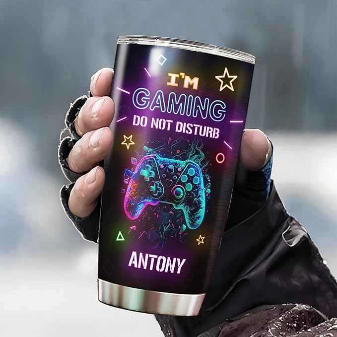 WAZONE Personalized Gamer Tumbler Nutrition Facts Customized Gaming Insulated Cup Stainless Steel 20oz 30oz Travel Mugs Birthday Christmas Presents for Video Game Lovers Pro Gamers Men Women