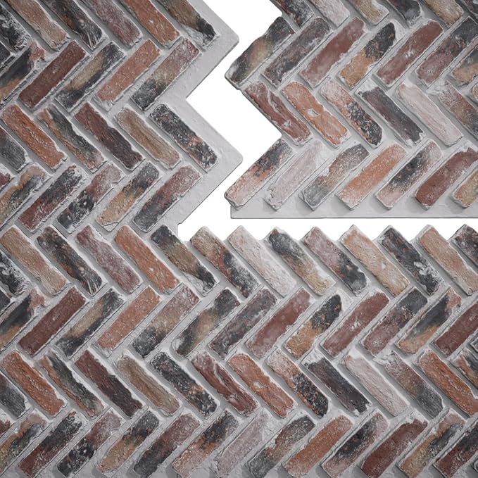 EverStone Herringbone Faux Brick Panel, 46 1/2"W x 25 1/4"H x 1"D, Farmhouse - Image 9