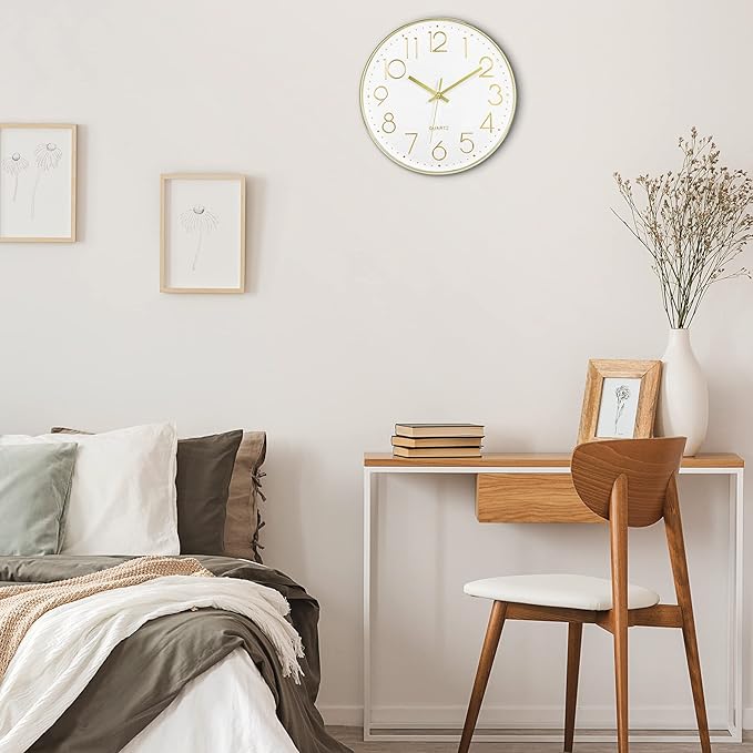 Foxtop Gold Wall Clock 12 Inch Silent Non-Ticking Battery Operated Round Modern - Image 7