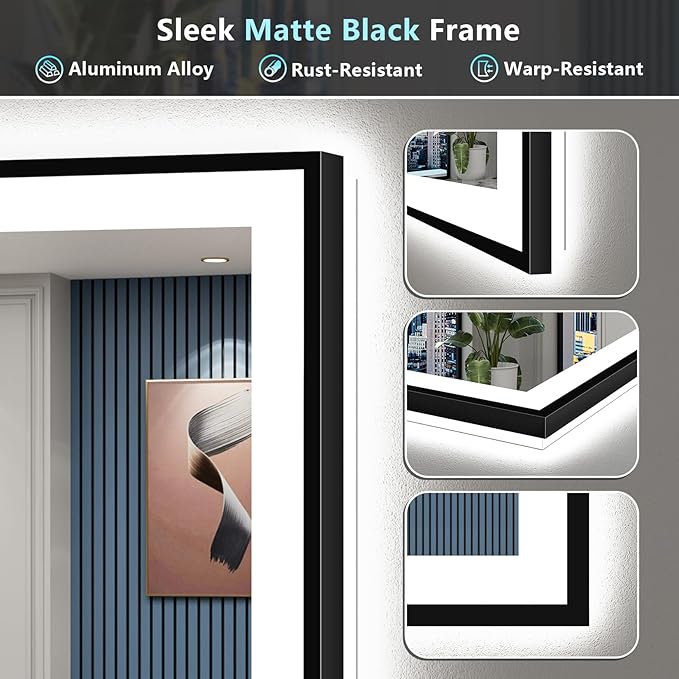 60x38 Black Framed LED Bathroom Mirror - Image 9