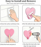 Heart Wall Hooks, 8 Pack, Small Pink Decorative Accessories, Purse Hanger - Image 7