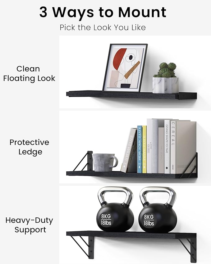 BAYKA Wall Mounted Floating Shelves, Wood Floating Wall Shelf - Image 5
