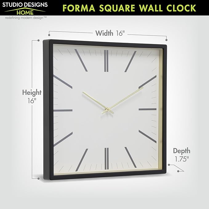 Forma Square Modern Wall Clock, Quartz Movement, Glass Face, Contemporary - Image 3