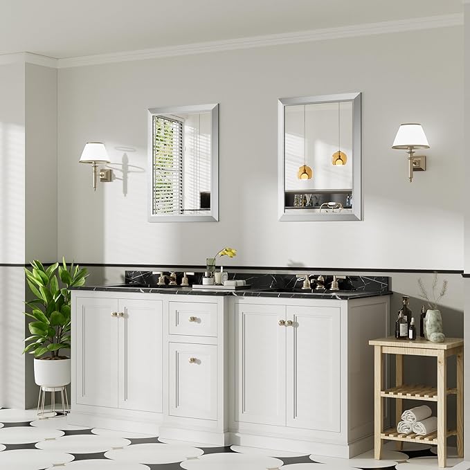 22x30 Inch Brushed Silver Bathroom Mirror - Image 4
