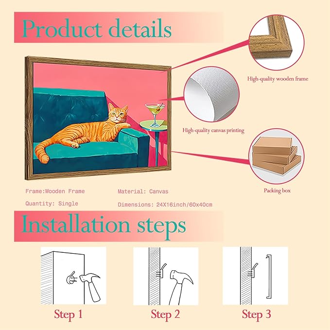 Funny Cat Wall Art Orange Cat - Image 3