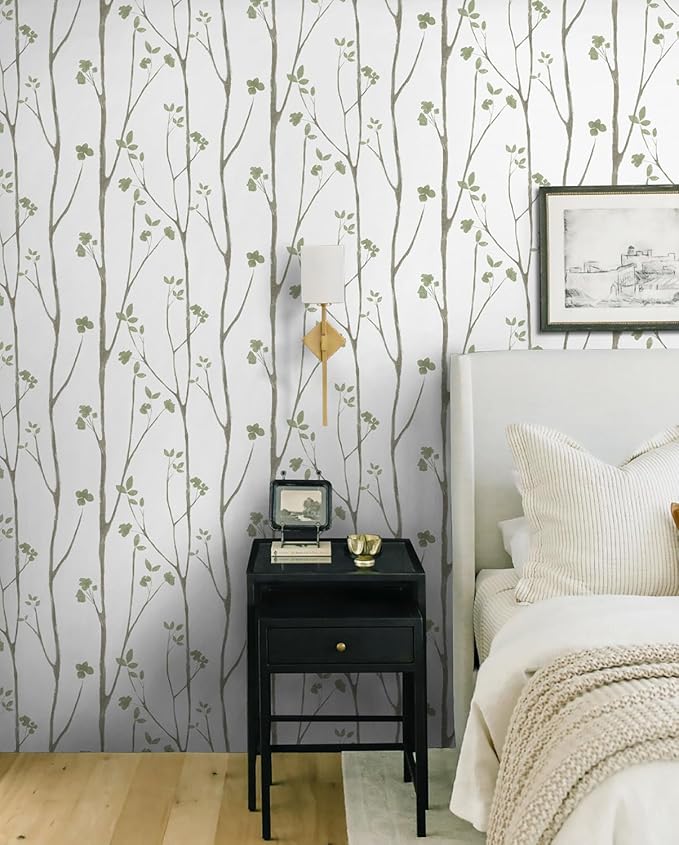 Timeet Floral Wallpaper Peel and Stick Green Leaf Contact Paper Boho Flower - Image 3