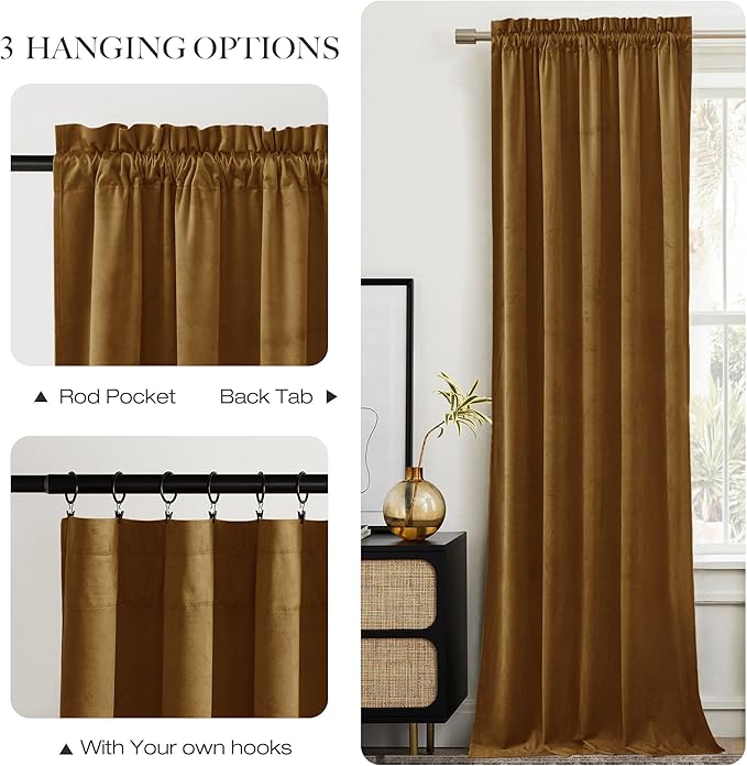 NICETOWN Gold Brown Velvet Curtains, Luxury and Soft Thermal Insulated Velvet - Image 6
