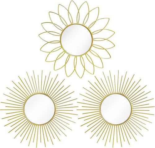 3 Pack Metal Mirrors for Wall Sunburst Wall Mirrors Home Décor Decorative by Uaussi