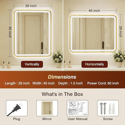 28x40 Inch Gold Framed LED Bathroom Mirror - Image 2