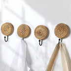 Colingmill 4 Pcs Boho Rattan Wall Towel Hooks Decorative Woven Hanging Holder - Image 3