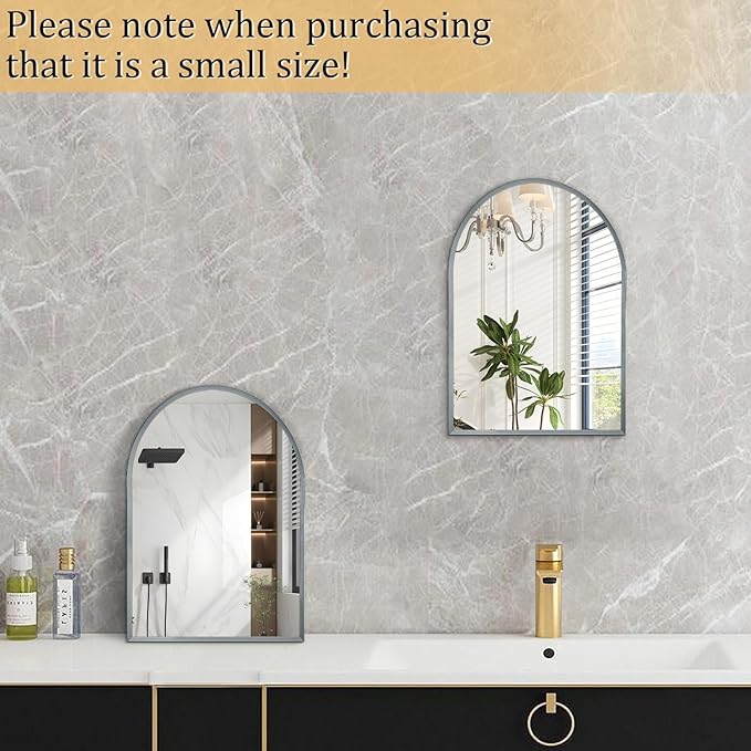 Arched Mirror, Modern Bathroom Wall Mirror Aluminum Alloy Framed Brushed Metal - Image 2
