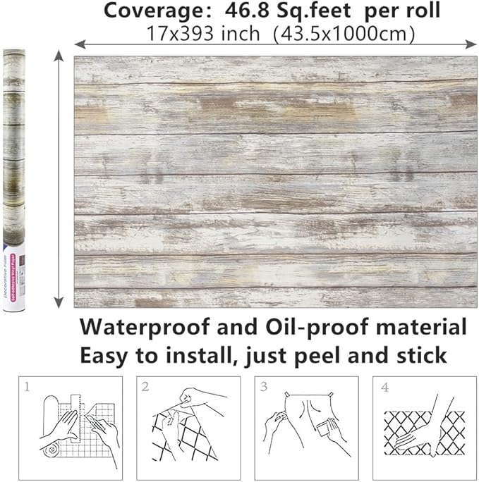 Arthome 17x393'' Gray Rustic Wood Contact Paper Peel and Stick Self-Adhesive - Image 7