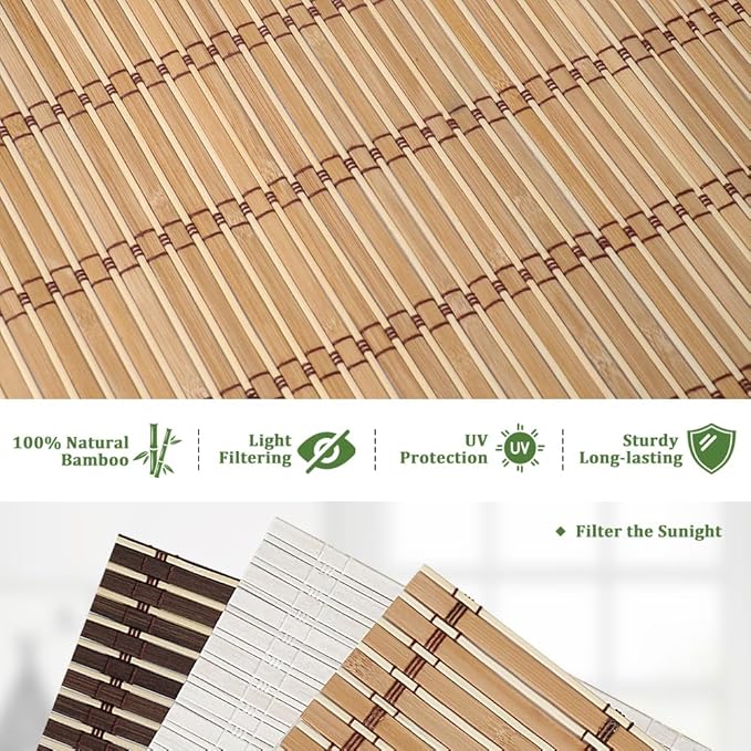 SEEYE Cordless Bamboo Blinds Shades, Light Filtering Bamboo Roller Shades - Image 3