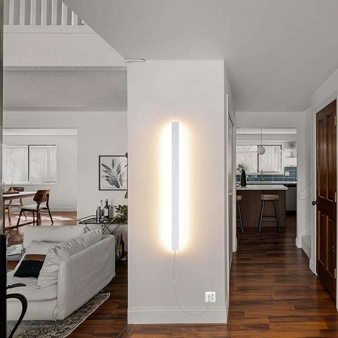 KELUOLY Modern Plug in Wall Lights, 31.4 inch Frosted White LED Long Wall Sconce - Image 2