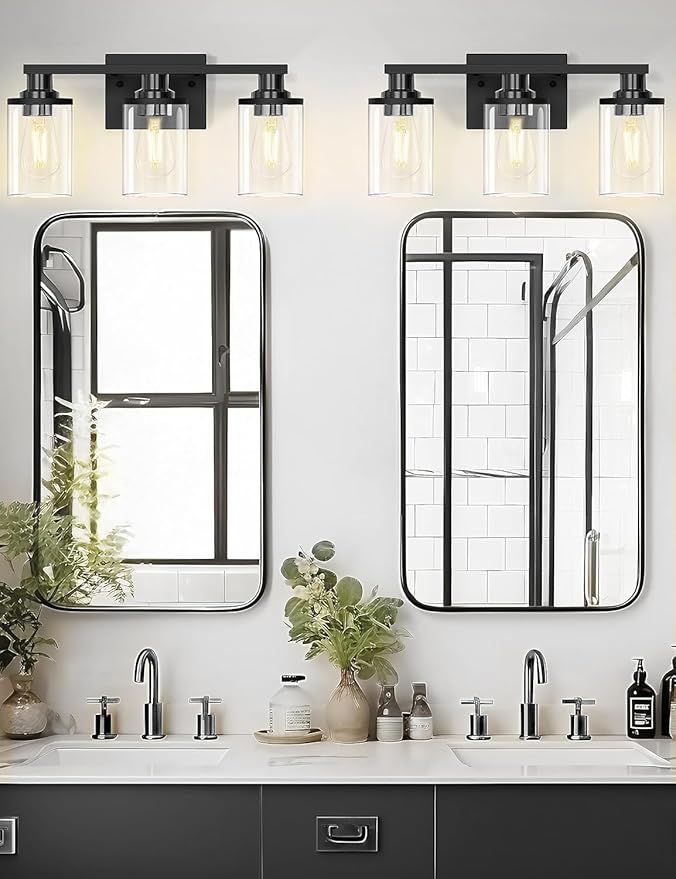 DORESshop 20 Inch Bathroom Light Fixtures, 3-Light Black Bathroom Lighting - Image 3