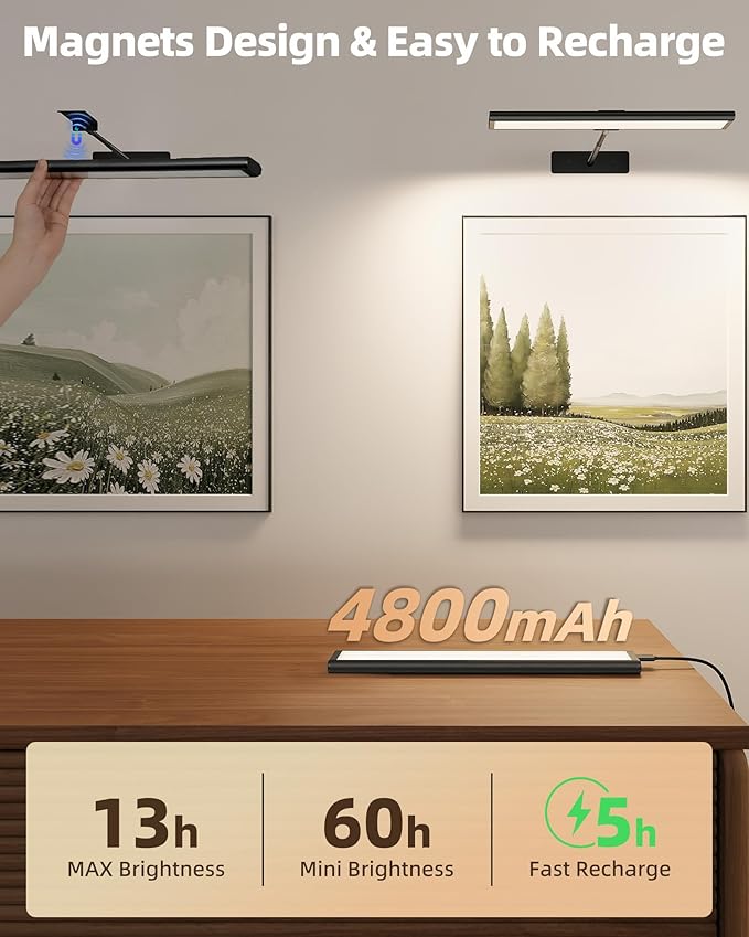 EZVALO Picture Light for Wall, 4800mAh Rechargeable Wireless Battery Lights for - Image 5