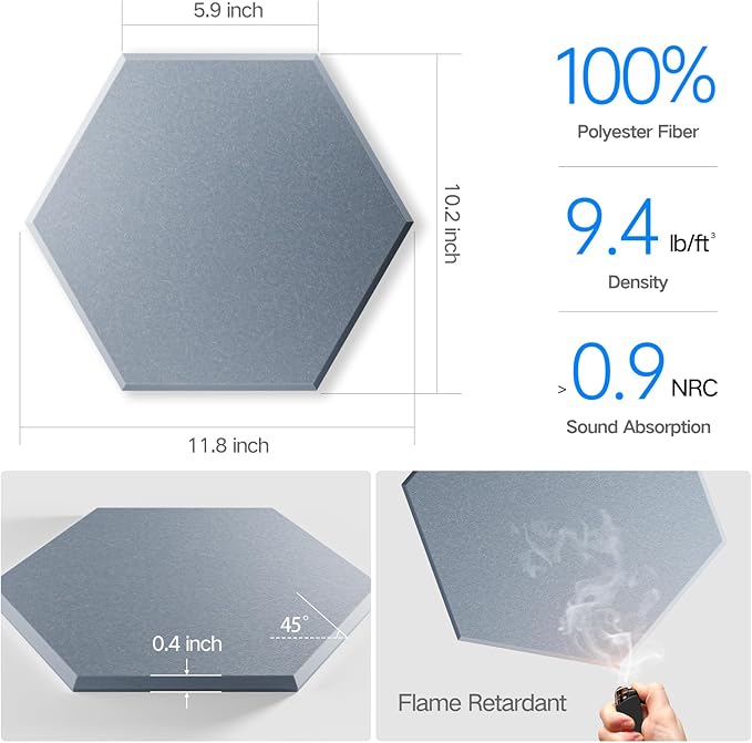 8 Pack Self-Adhesive Acoustic Panels 12" X 10" X 0.4" - Image 3