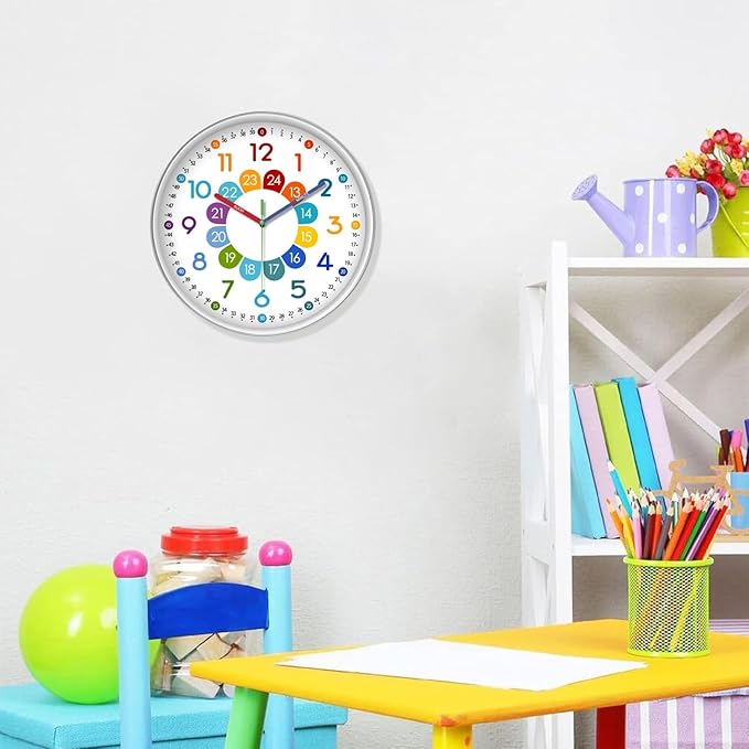 XFM Kids Wall Clock12 Inch Silent Non Ticking Kids Teaching Clocks Battery - Image 2