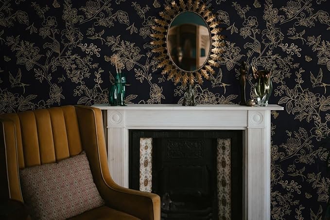 Froluya Black and Gold Wallpaper Peel and Stick Wallpaper 17.7"x590.5" Vintage - Image 8