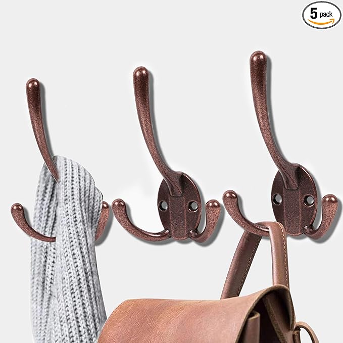 Wall Mounted Coat Hooks 5 Pack Heavy Duty Black Hardware Robe Hooks Decorative by HADWER