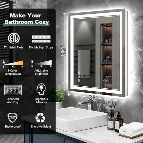 32x28 Inch LED Bathroom Mirror - Image 2