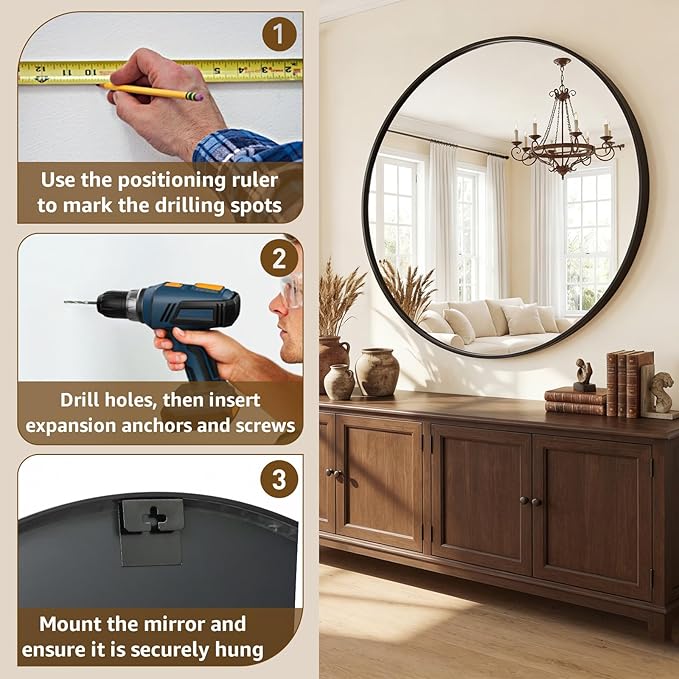 DUMOS 36 Inch Round Wall Mirror, Bathroom Mirror - Image 7