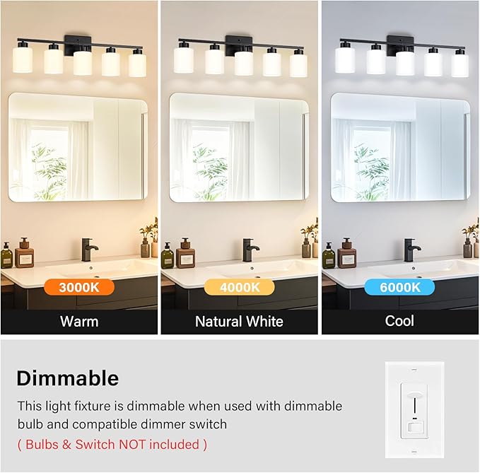 FonmYim Black Bathroom Light Fixtures, 5-Light Modern Vanity Light Over Mirror - Image 4
