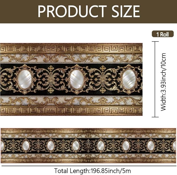 Black Gold Wallpaper Border 196.9 x 3.9 Inch Wall Border Trim Peel and Stick - Image 2