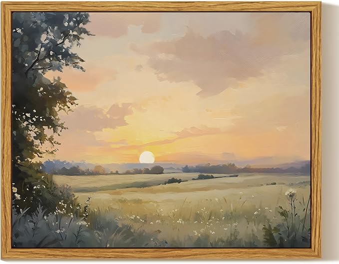 InSimSea Framed Canvas Wall Art, Vintage Wall Decor, Fall Landscape Watercolor by InSimSeaArt