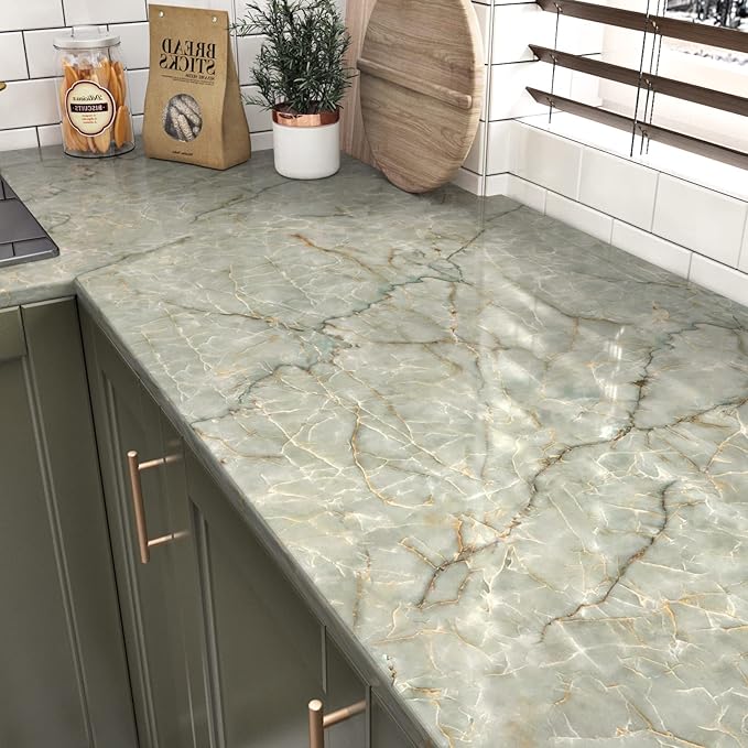 Cyan Marble Contact Paper for Countertops Waterproof Marble Wallpaper Peel and - Image 2