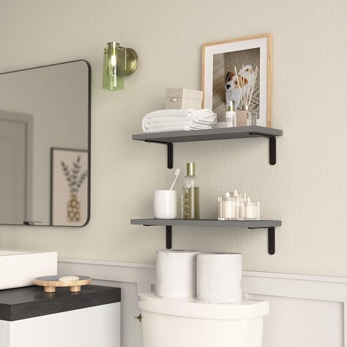 RICHER HOUSE Rustic Wood Bathroom Shelves Set of 2, Farmhouse Style Floating - Image 7