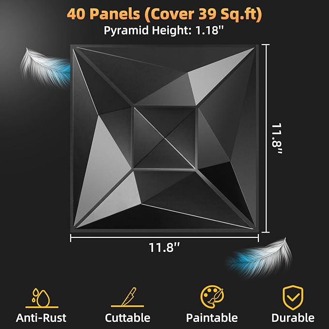 40 PCS 3D Wall Panels for Interior Wall Décor Black 11.8"*11.8" Covering Panels - Image 2