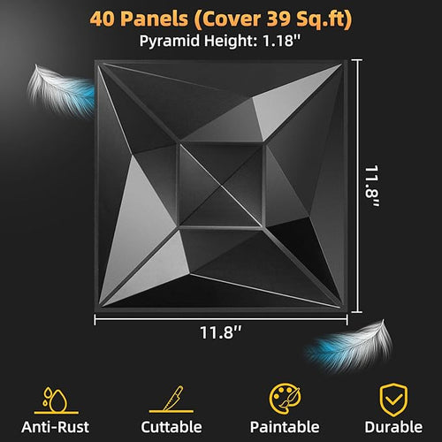 40 PCS 3D Wall Panels for Interior Wall Décor Black 11.8"*11.8" Covering Panels - Image 2