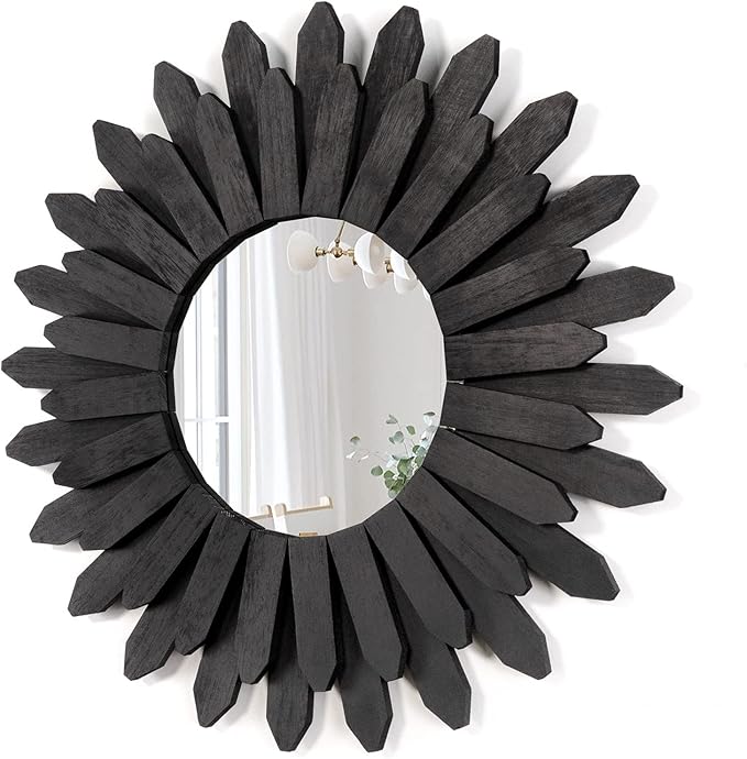 Honiway 21 inch Black Wall Decor Vintage Mirror, Boho Style, Wooden Frame by Honiway