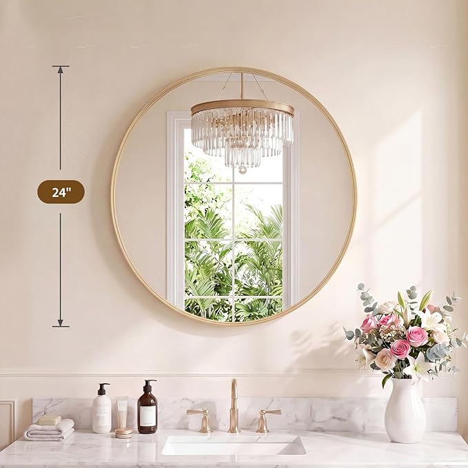 NEWBULIG 24-Inch Round Wall Mirror, Bathroom Wall Circle Mirror - Image 2