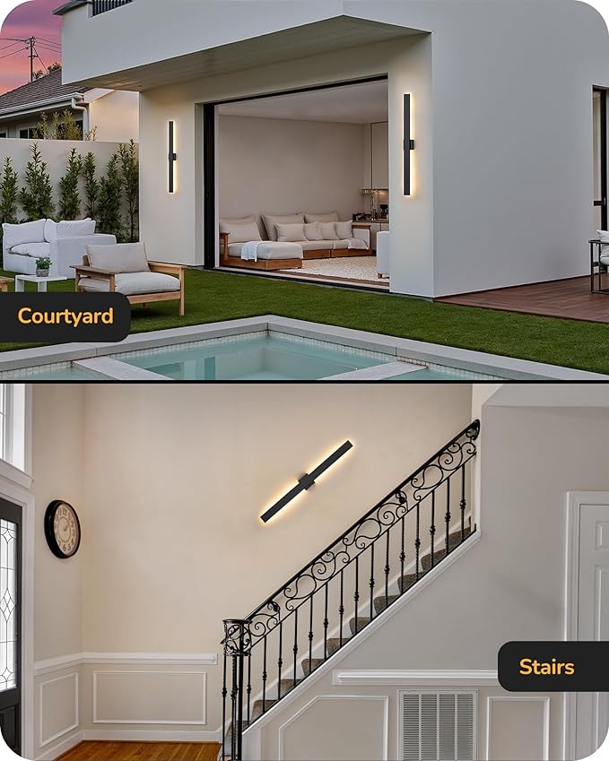 EDISHINE 2 Pack Modern Outdoor Wall Lights Dimmable, 39.3" Linear Led Exterior - Image 8