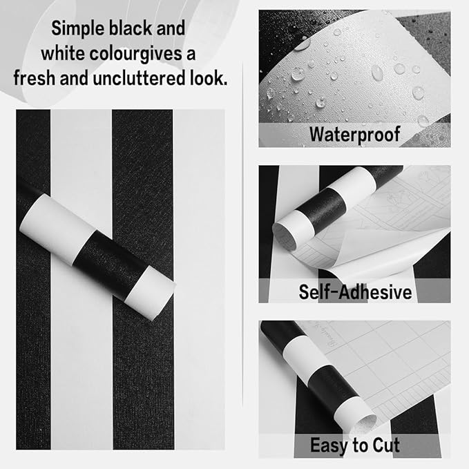 Jeweluck Black and White Wallpaper Peel and Stick Wall Paper 17.7”x236.2” Black - Image 5