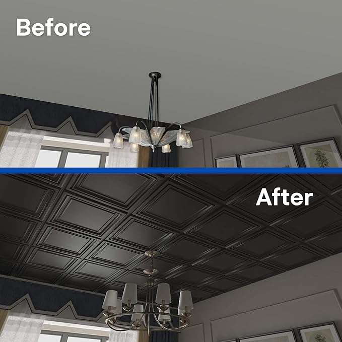 Art3d 12-Pack PVC Drop Ceiling Tiles, 2ft x 2ft, Matte Black - Image 6