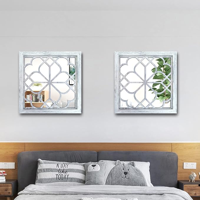 Wocred 2 PCS Square Wall Mirror, Gorgeous Rustic Farmhouse Accent, Rustic White - Image 5