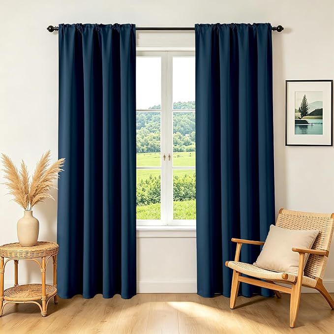 CUCRAF Navy Blue Blackout Curtains 54 inch Length 2 Panels Set, Rod Pocket Room by CUCRAF
