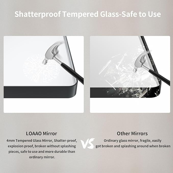 LOAAO 38x38 Inch Black Metal Framed Bathroom Mirror - Image 7