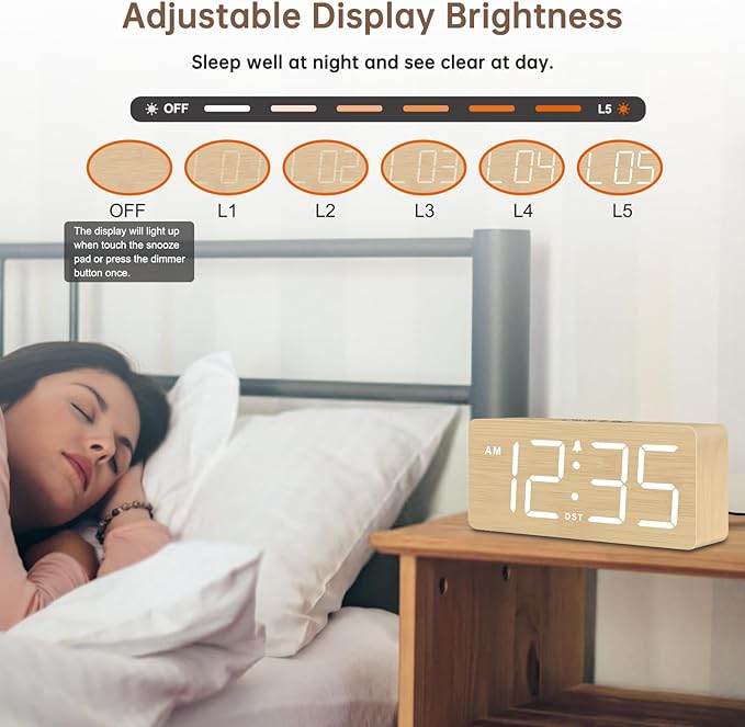 DreamSky Wooden Digital Alarm Clock - Image 4