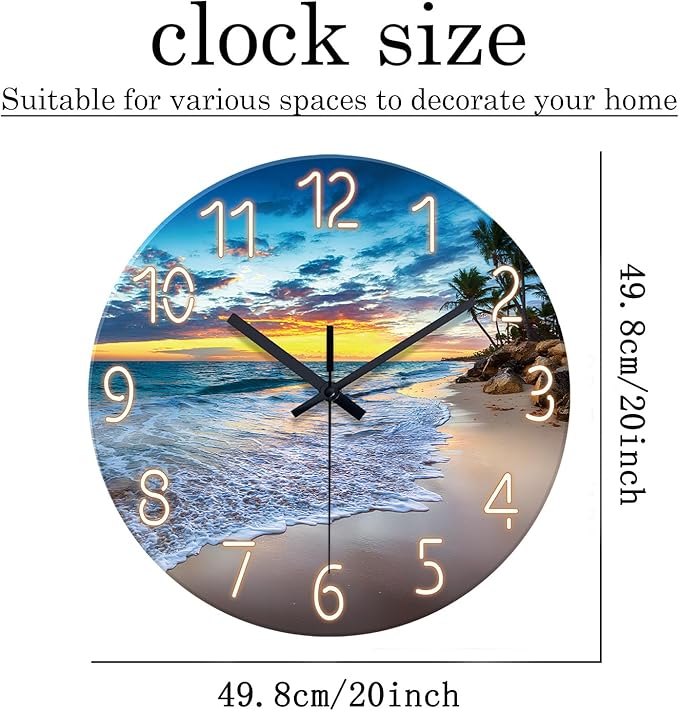 Glass Beach Wall Clock for Living Room Large Clocks for Walls Non Ticking Wall - Image 5