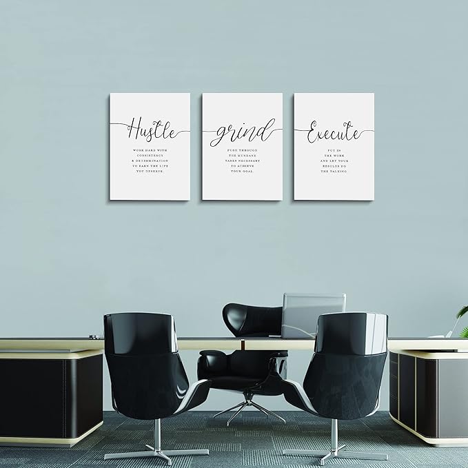 Framed Canvas Wall Art Grind Hustle Quote Poster, Office Wall Art, Positive - Image 5