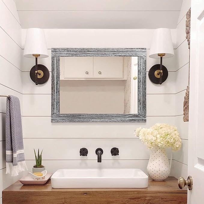 AAZZKANG Rustic Mirror Wood Framed Wall Mirrors Large 20"x16" Rectangle - Image 7