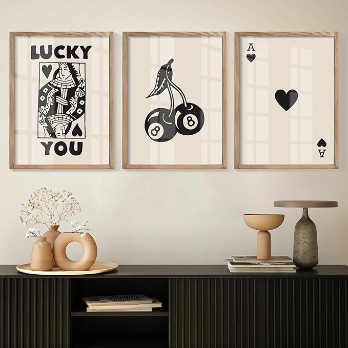 Heiple Framed Set of 3 Poker Wall Art Lucky You Poster, Trendy Retro Print Wall - Image 2