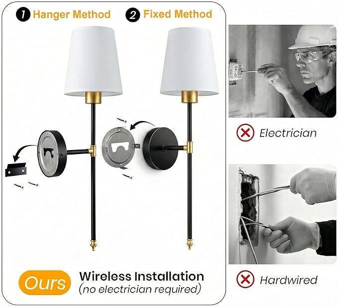 IRONPAX Wall Sconces Battery Operated Set of 2, Wireless Rechargeable Wall - Image 6