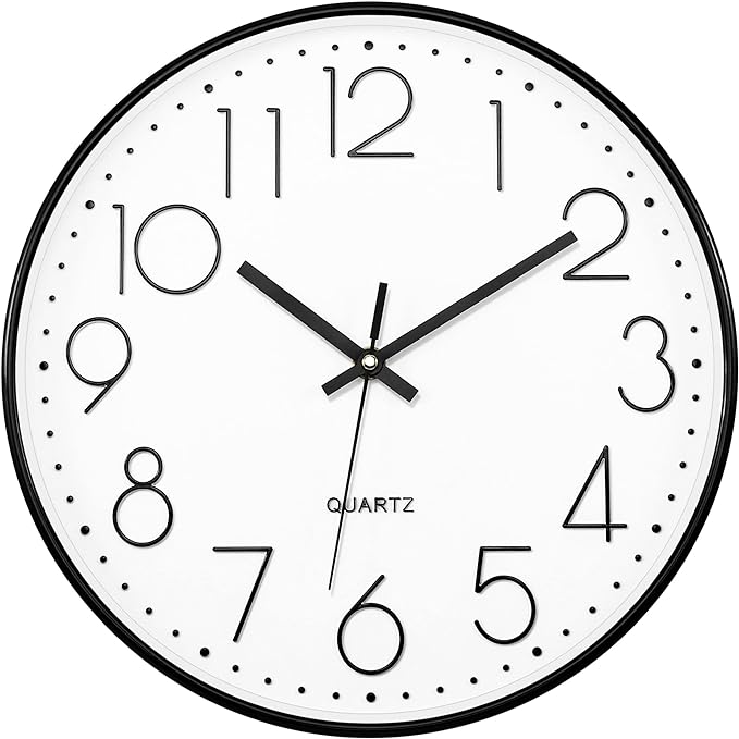 Foxtop Black Wall Clock 12 Inch Silent Non Ticking Quartz Battery Operated by Foxtop
